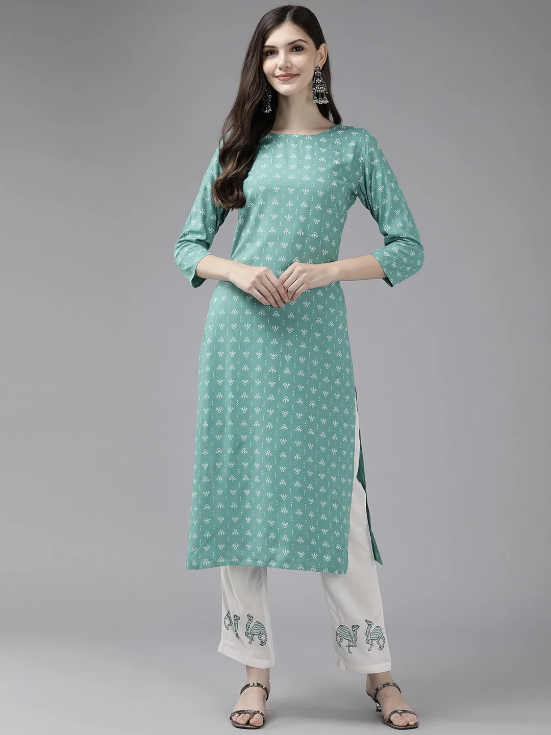 Green Printed Kurta Set