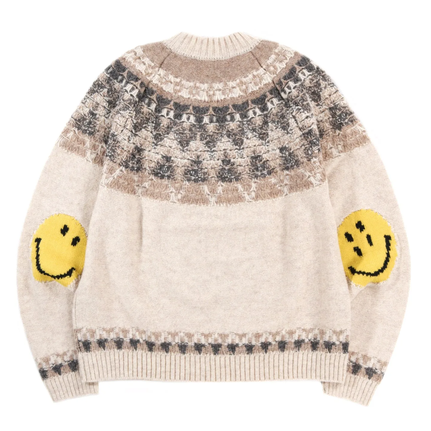 KAPITAL 5G WOOL NORDIC SMILIE PATCH RAGLAN SWEATER ECRU