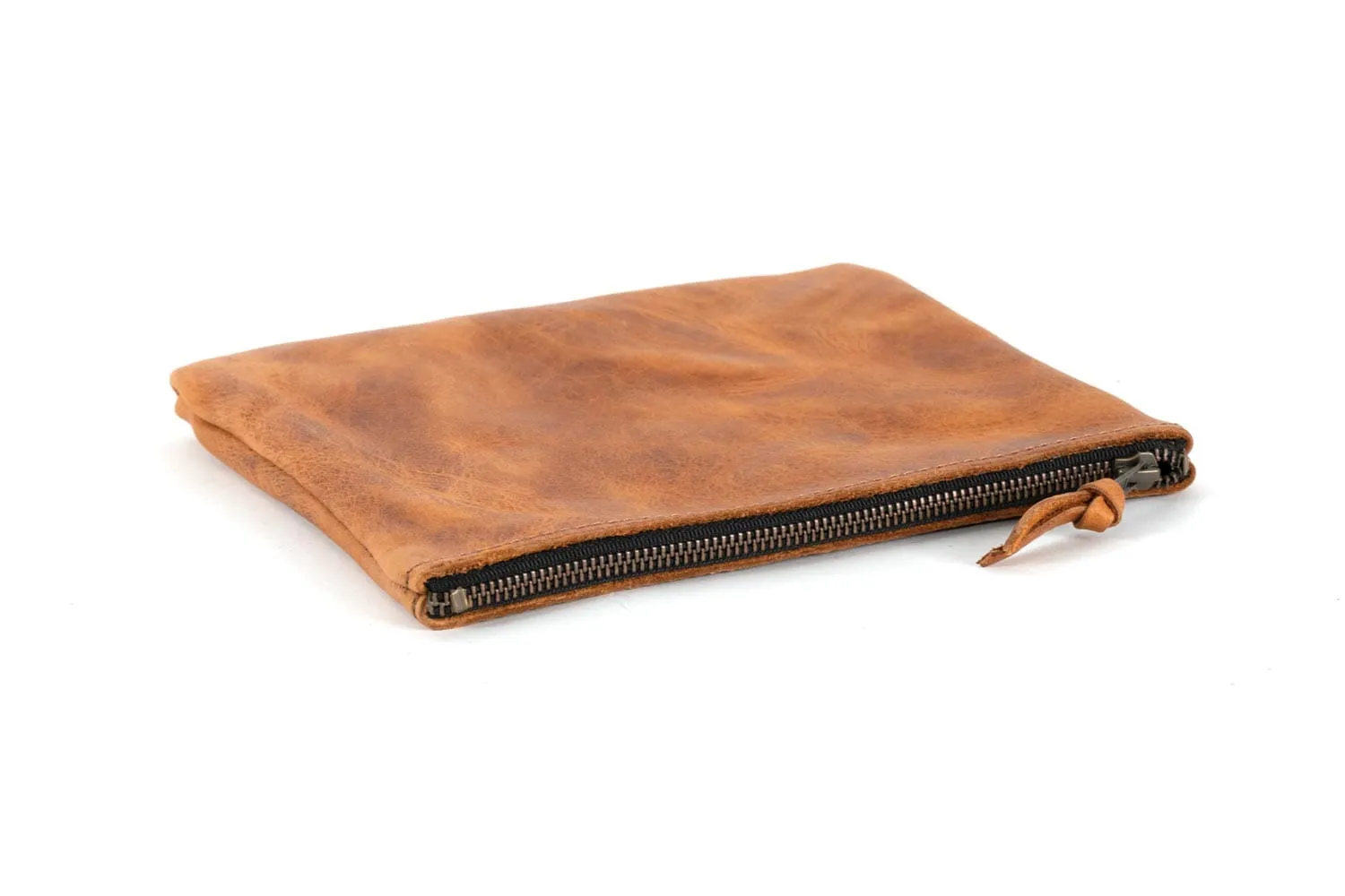 LEATHER TOP ZIPPER POUCH - MEDIUM