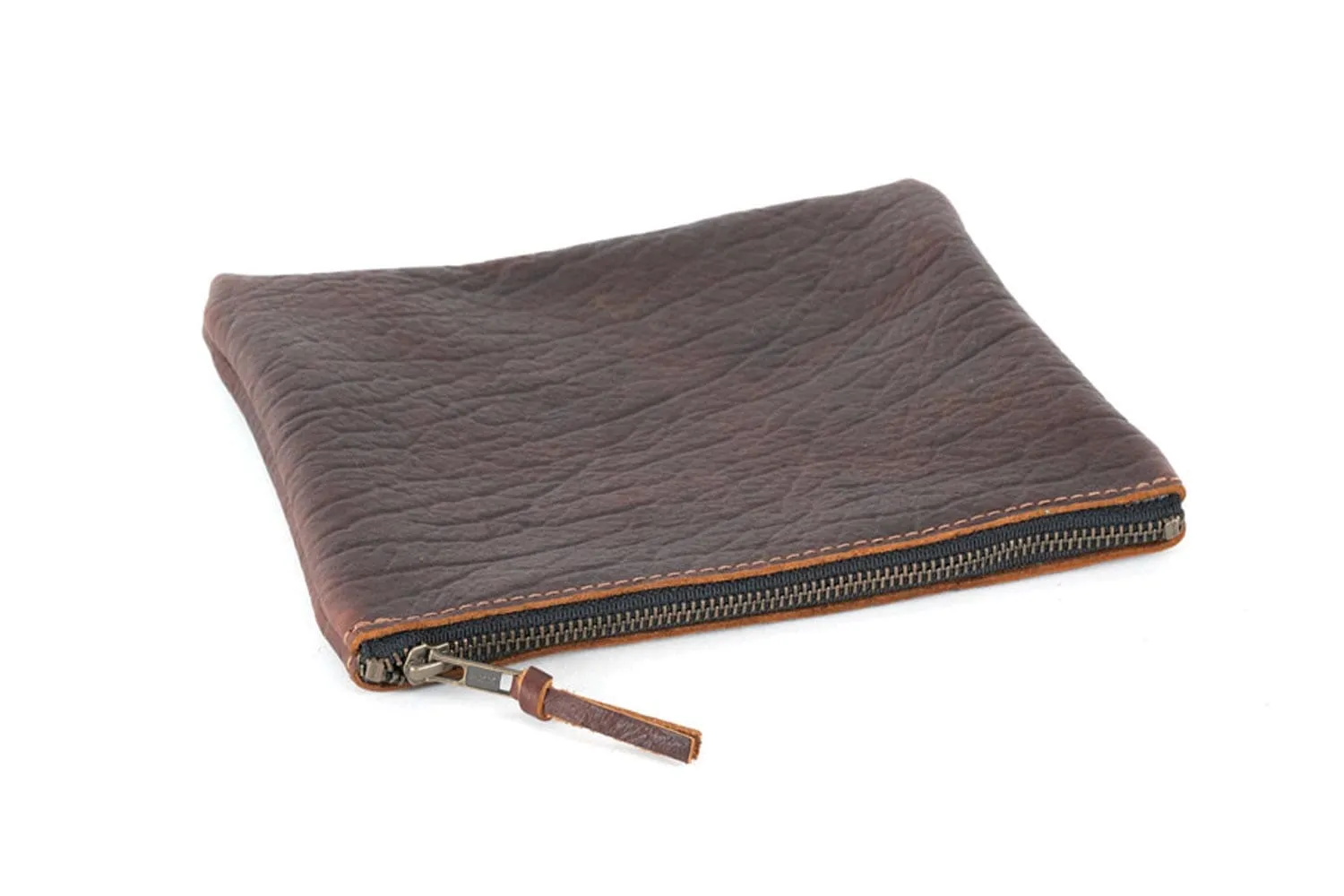 LEATHER TOP ZIPPER POUCH - MEDIUM