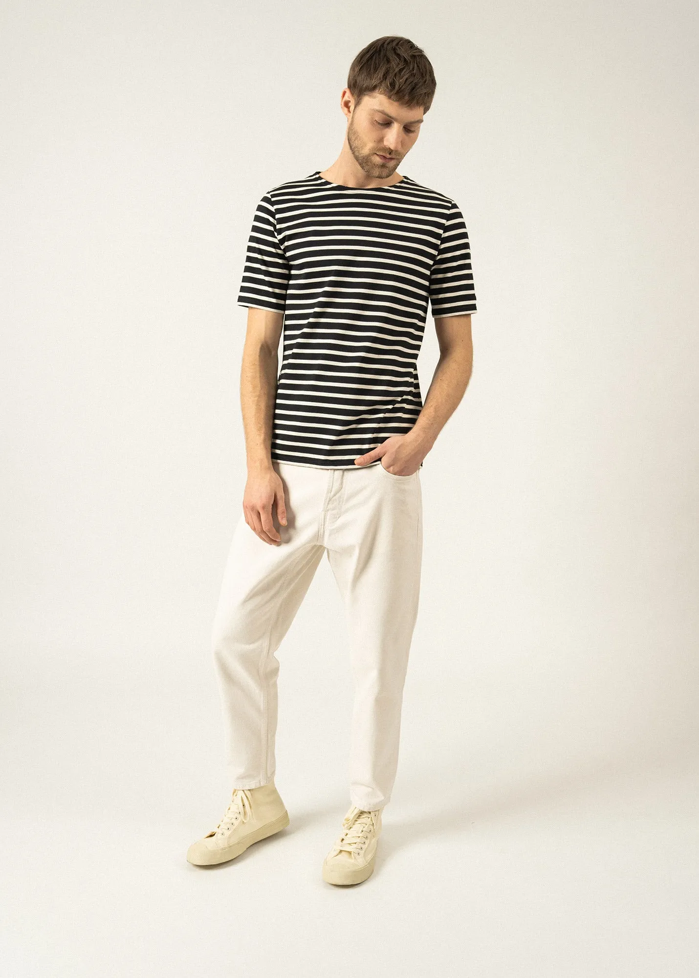 Levant short sleeve striped sailor shirt - regular fit, in light cotton (NOIR/ECRU)