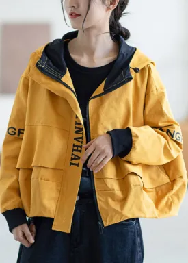 Loose Yellow zippered fashion Fall Hoodie Coat