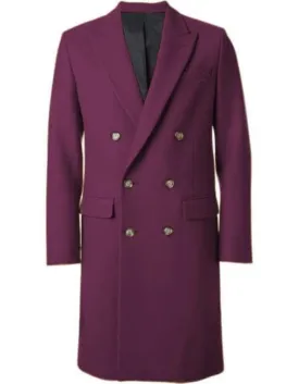 Men's Burgundy 44 Inch Long Double Breasted Overcoat Winter Men's Topcoat Sale