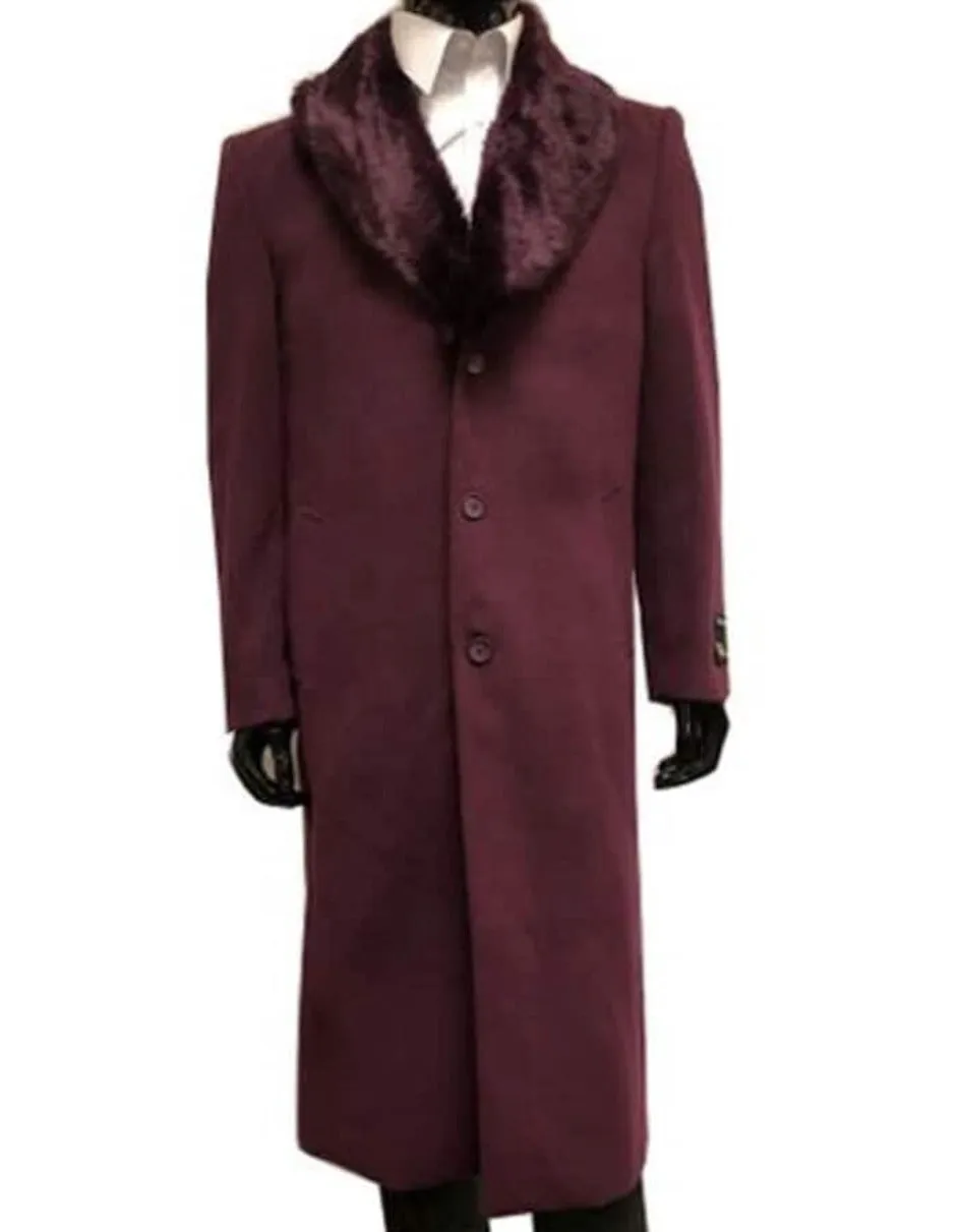 Mens Overcoat - Topcoat For Men - Winter Fabric - men's Wool men's Overcoat With Fur Collar Full Length 48 Inches