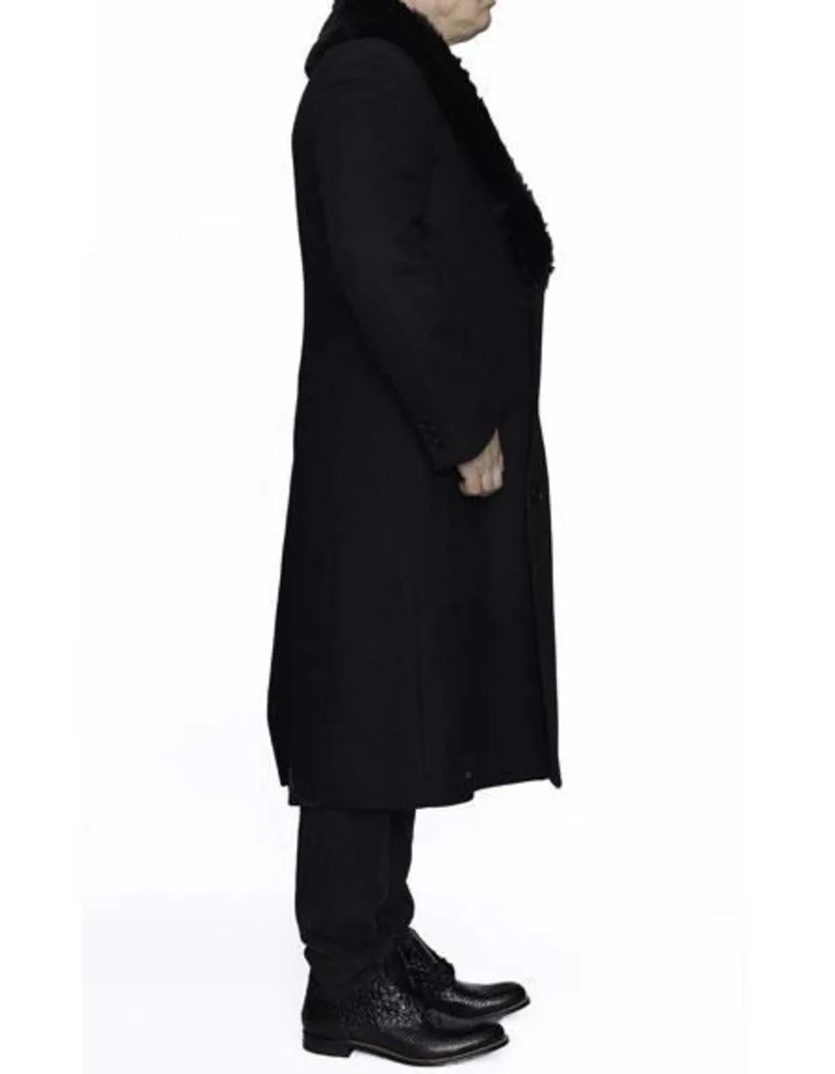 Mens Overcoat - Topcoat For Men - Winter Fabric - Three Button Big and Tall Large Man ~ Plus Size Removable Fur Collar Overcoat 4XL 5XL 6XL Black Long men's Dress Topcoat - Winter coat