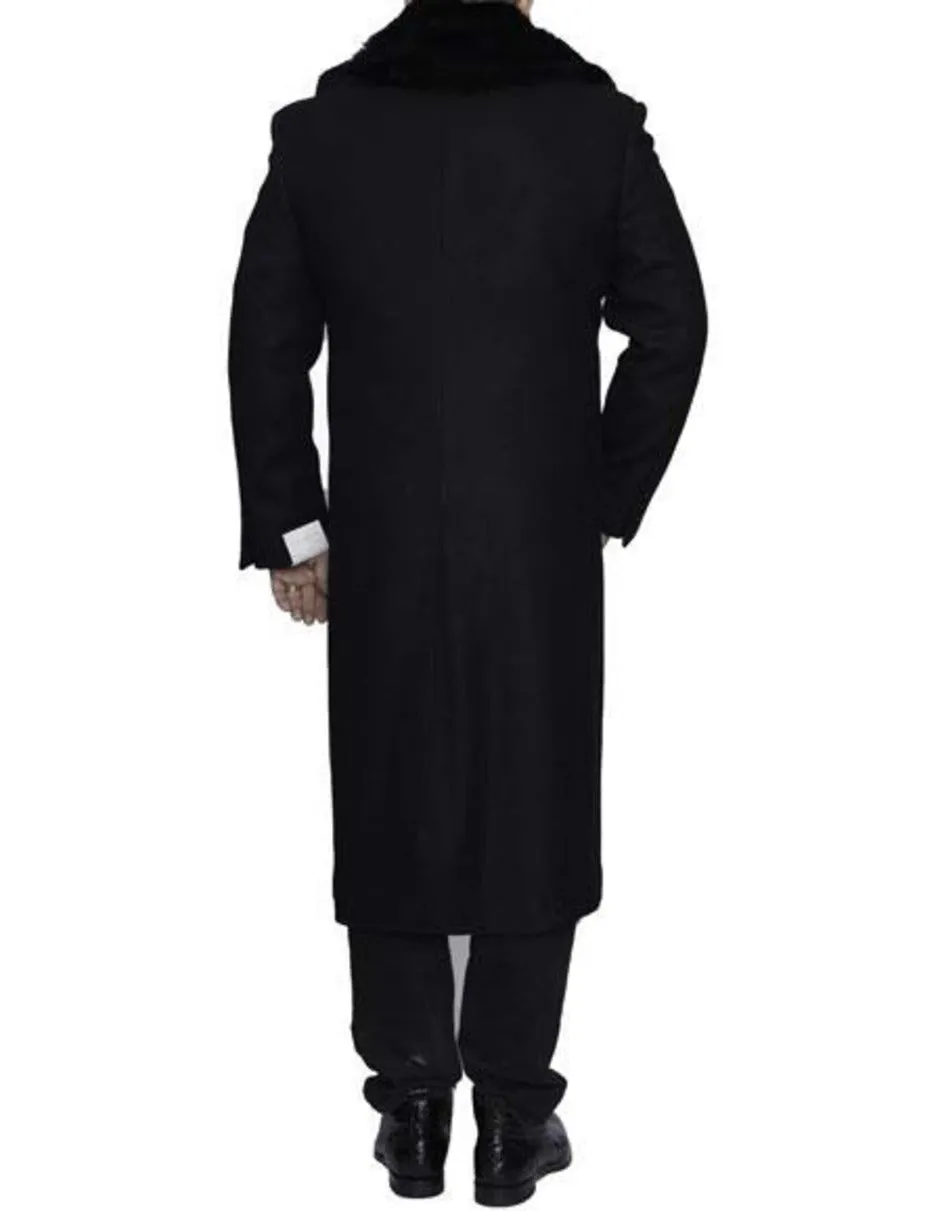 Mens Overcoat - Topcoat For Men - Winter Fabric - Three Button Big and Tall Large Man ~ Plus Size Removable Fur Collar Overcoat 4XL 5XL 6XL Black Long men's Dress Topcoat - Winter coat