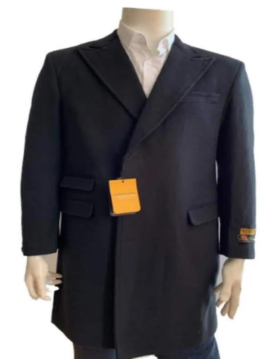 Mens Overcoat - Wool Three Quarter Car Coat   Black