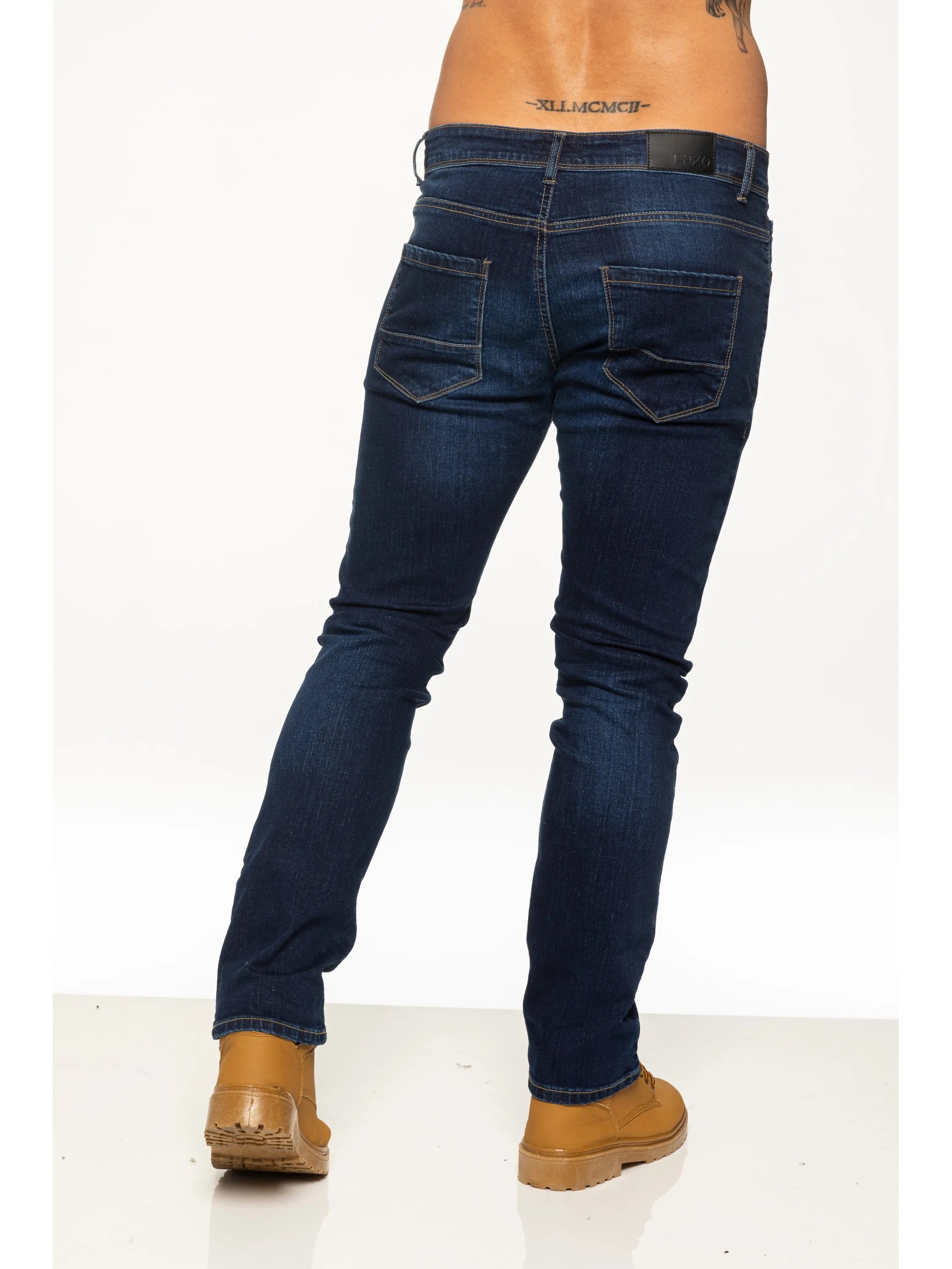 Mens Skinny Stretch Stonewash Denim Jeans | Enzo Designer Menswear