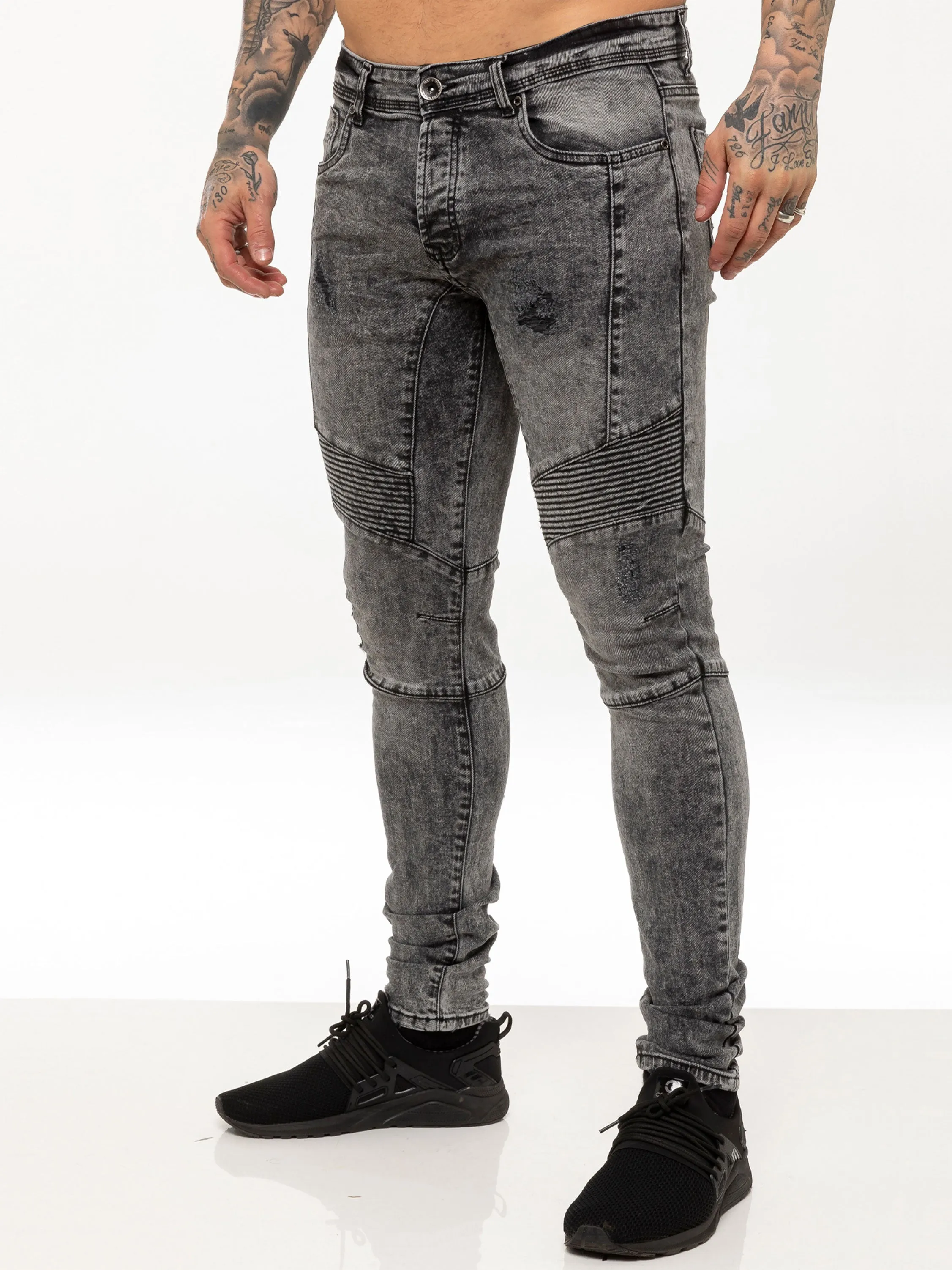 Mens Super Skinny Stretch Biker Denim Jeans | Enzo Designer Menswear