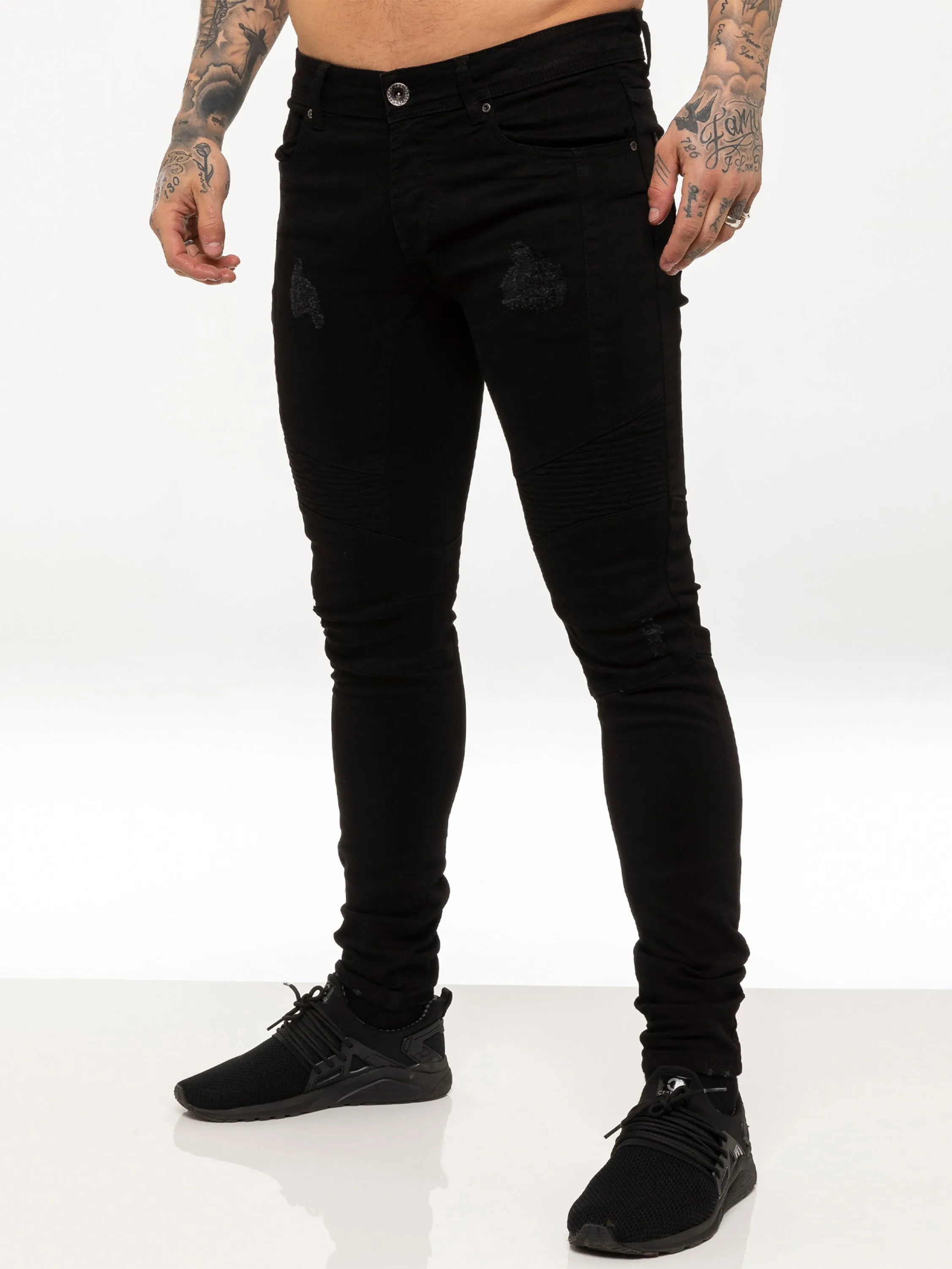 Mens Super Skinny Stretch Biker Denim Jeans | Enzo Designer Menswear