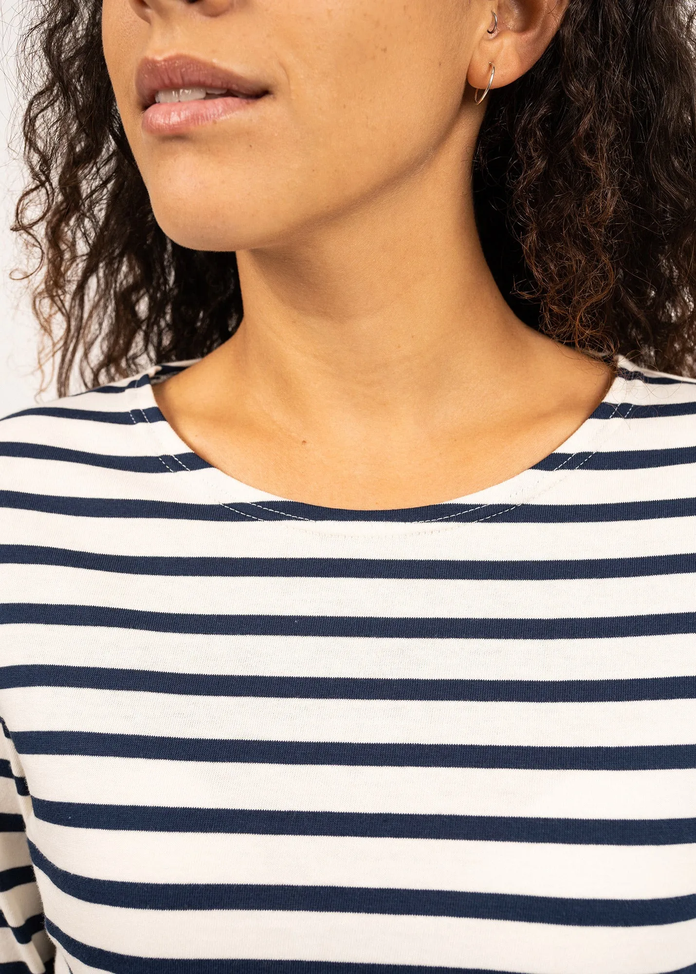 MINQUIDAME - Breton Striped Shirt with Long Sleeve | Soft Cotton | Women Fit (ECRU / NAVY)