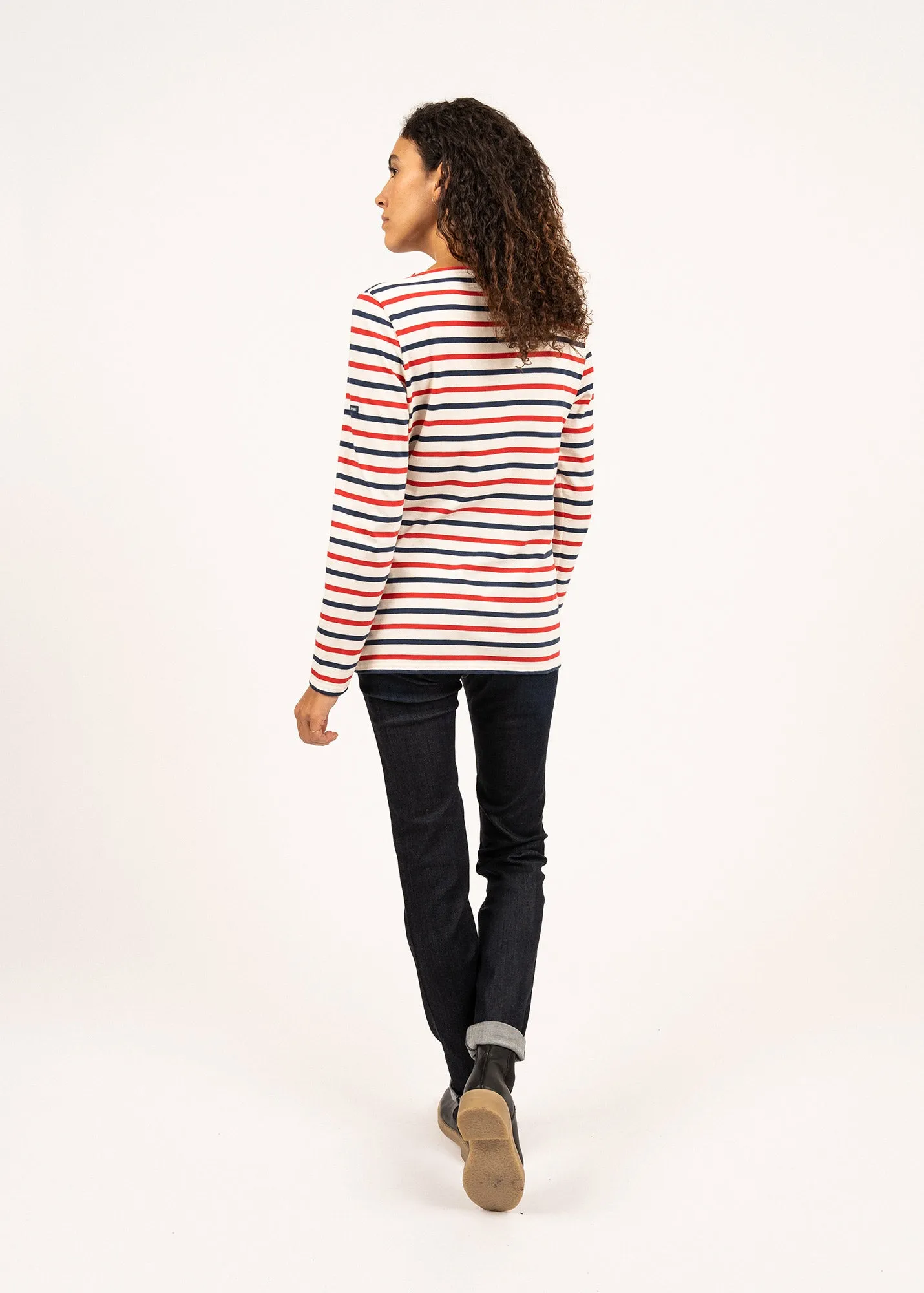 MINQUIDAME - Tri-color Breton Shirt for Women | Lightweight Cotton (ECRU / NAVY / RED)