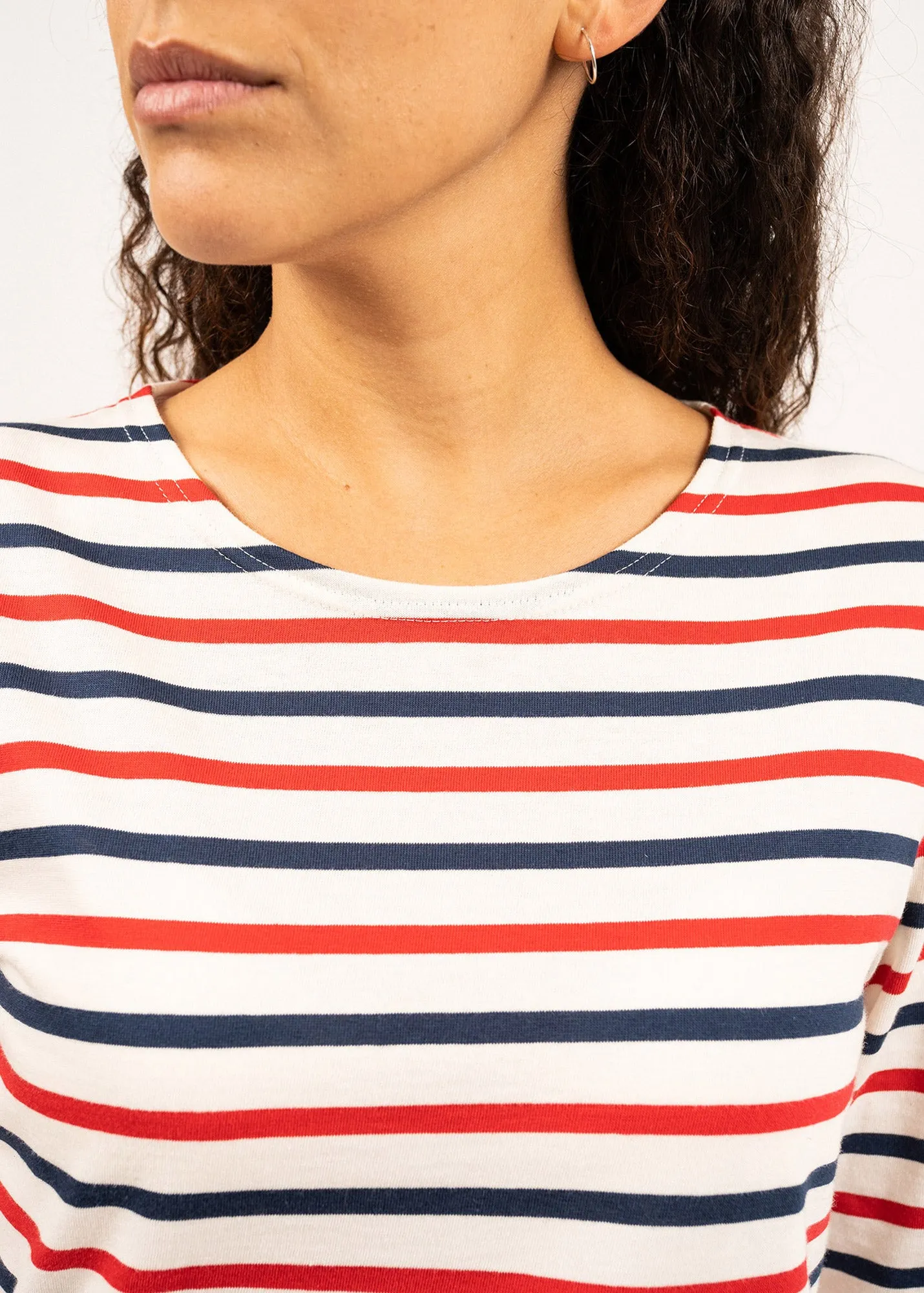 MINQUIDAME - Tri-color Breton Shirt for Women | Lightweight Cotton (ECRU / NAVY / RED)