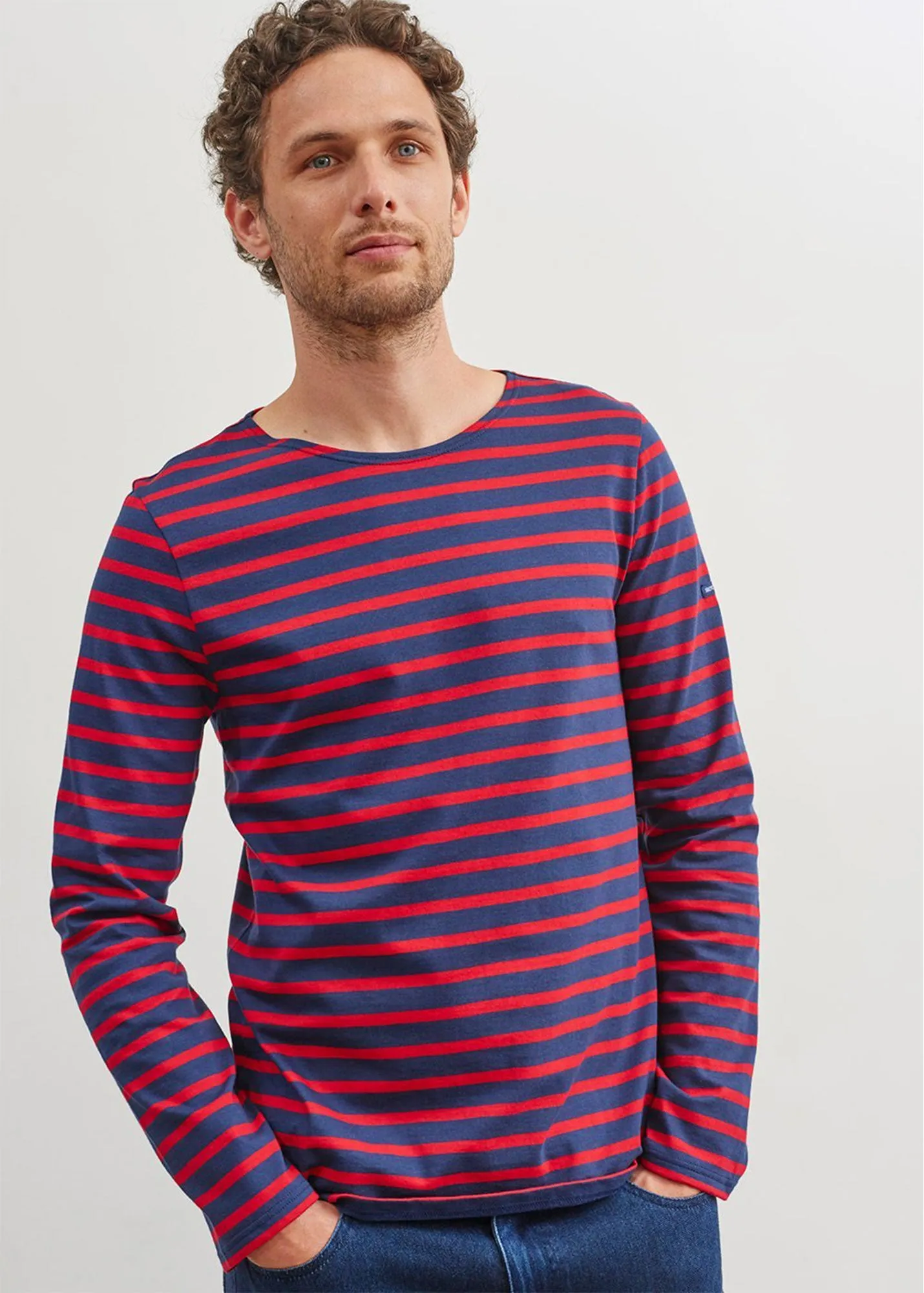 Minquiers unisex striped sailor shirt - regular fit, in light cotton (MARINE/TULIPE)