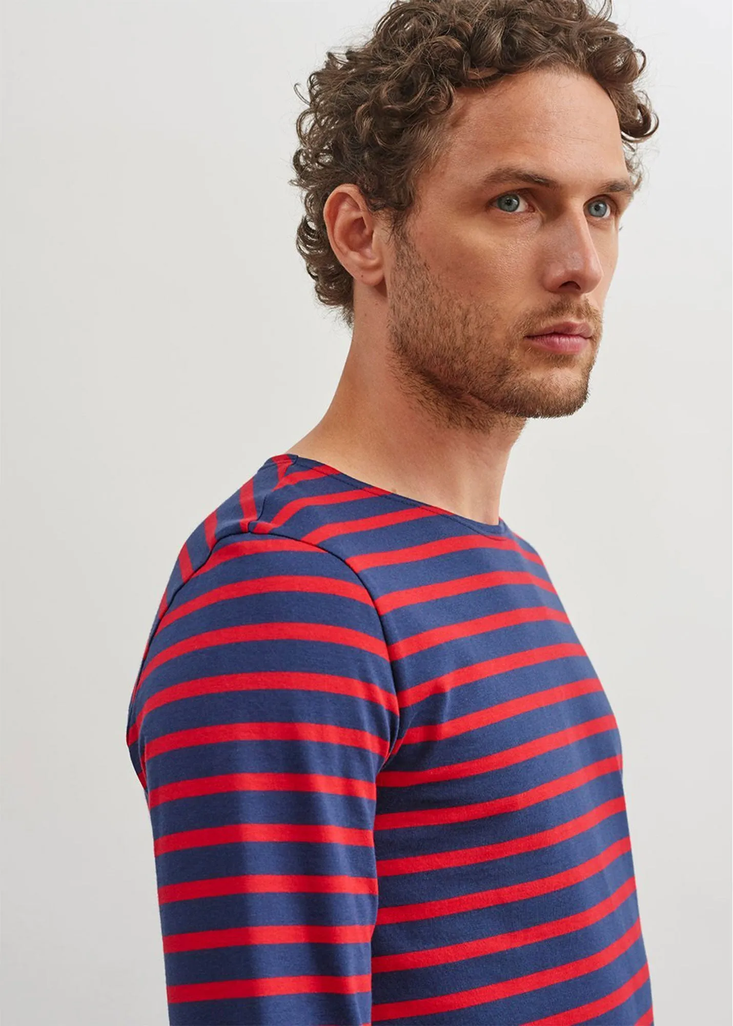 Minquiers unisex striped sailor shirt - regular fit, in light cotton (MARINE/TULIPE)