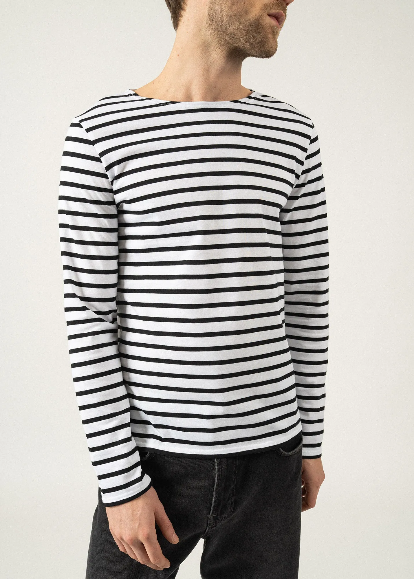 Minquiers unisex striped sailor shirt - regular fit, in light cotton (NEIGE/NOIR)