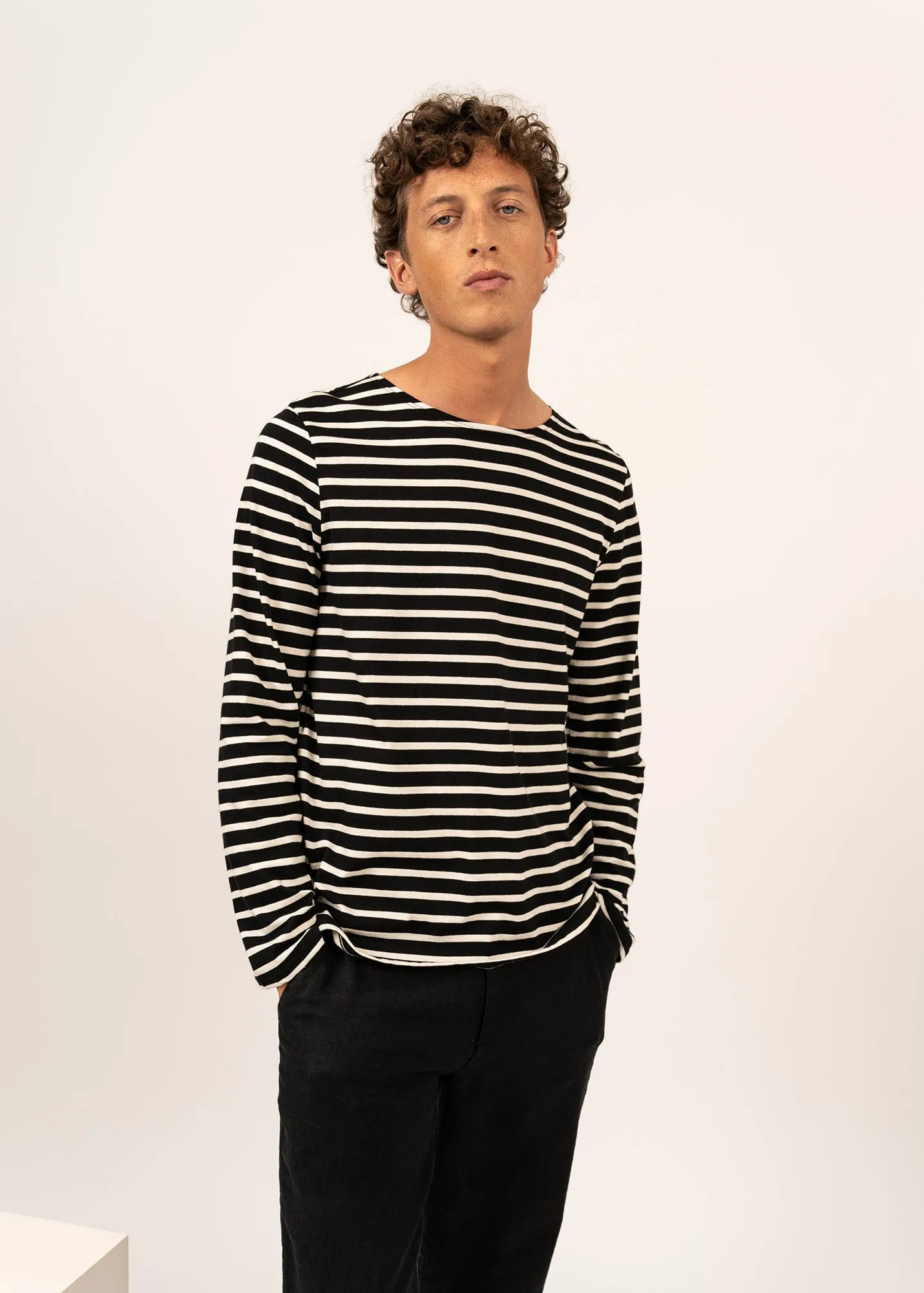 Minquiers unisex striped sailor shirt - regular fit, in light cotton (NOIR/ECRU)