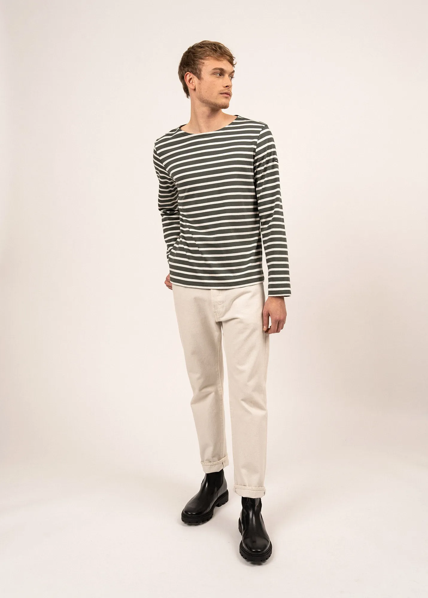 Minquiers unisex striped sailor shirt - regular fit, in light cotton (VEGETAL/ECUME)