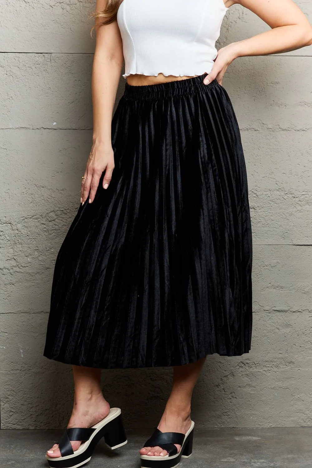 Ninexis Accordion Women's Pleated Flowy Midi Skirt