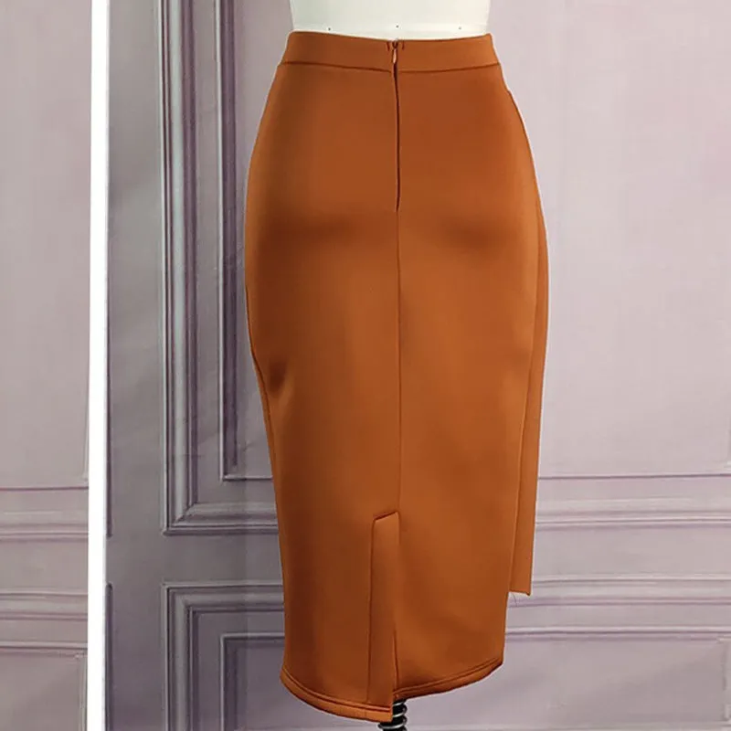 Premium Rust Drape Midi Skirt