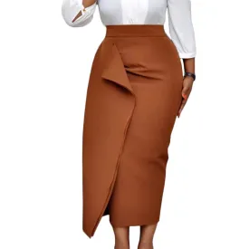 Premium Rust Drape Midi Skirt