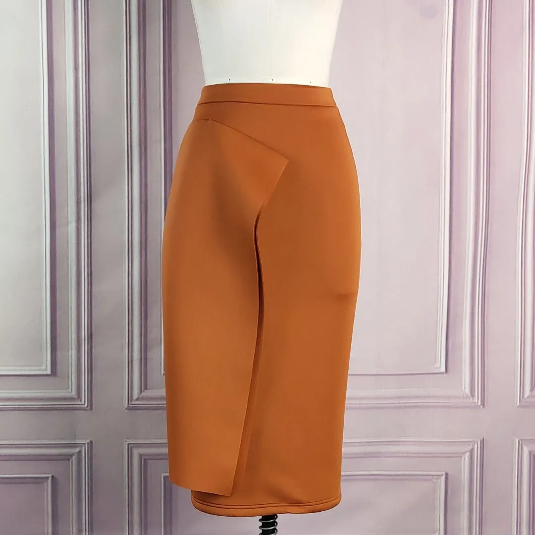 Premium Rust Drape Midi Skirt