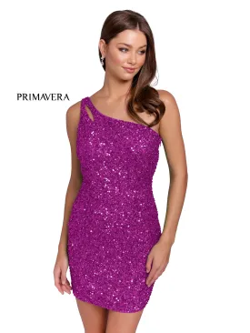 Primavera Couture 3573 Size 14 Fuchsia Cocktail Dress One Shoulder Double Strap Fitted Sequins Backless