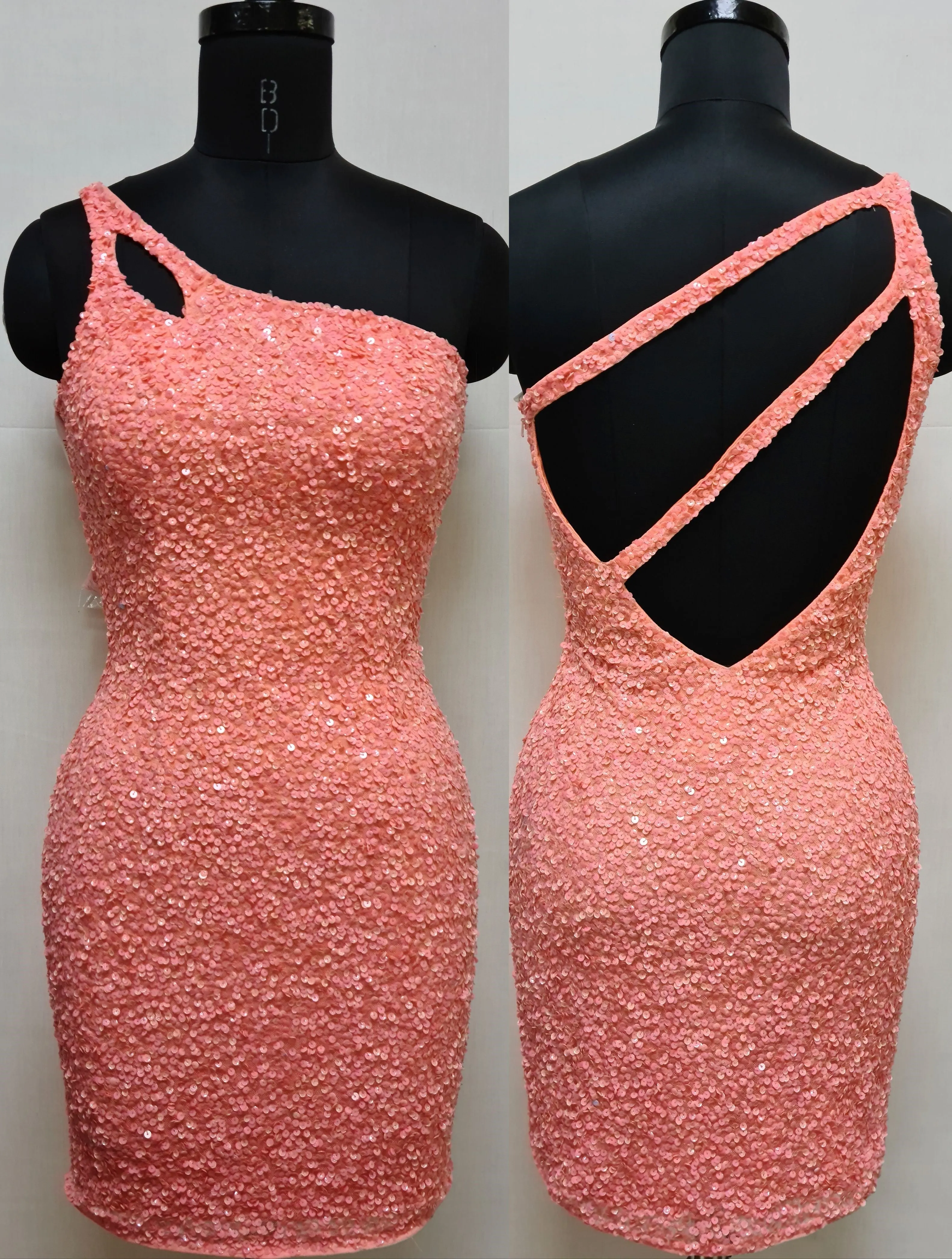 Primavera Couture 3573 Size 14 Fuchsia Cocktail Dress One Shoulder Double Strap Fitted Sequins Backless