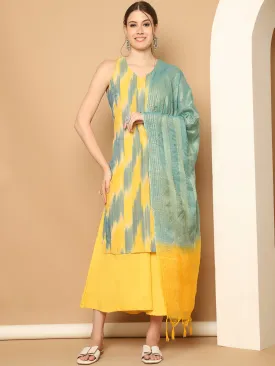 Printed Pure Cotton Kurta With Palazzos & With Dupatta