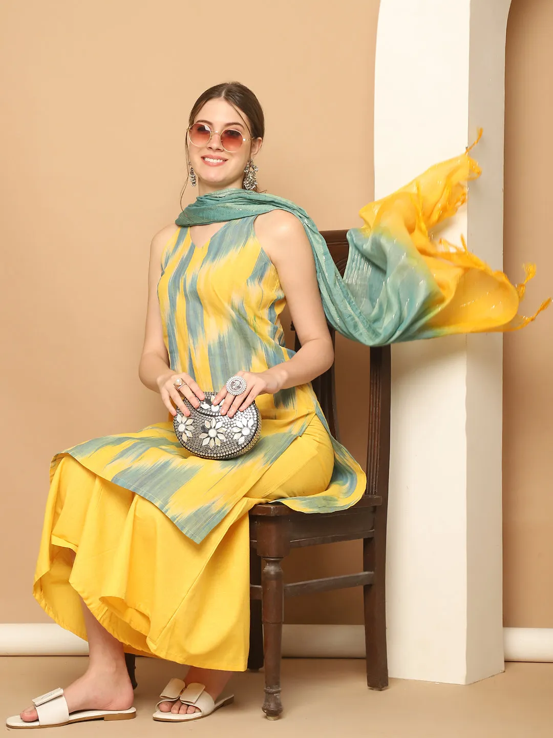 Printed Pure Cotton Kurta With Palazzos & With Dupatta