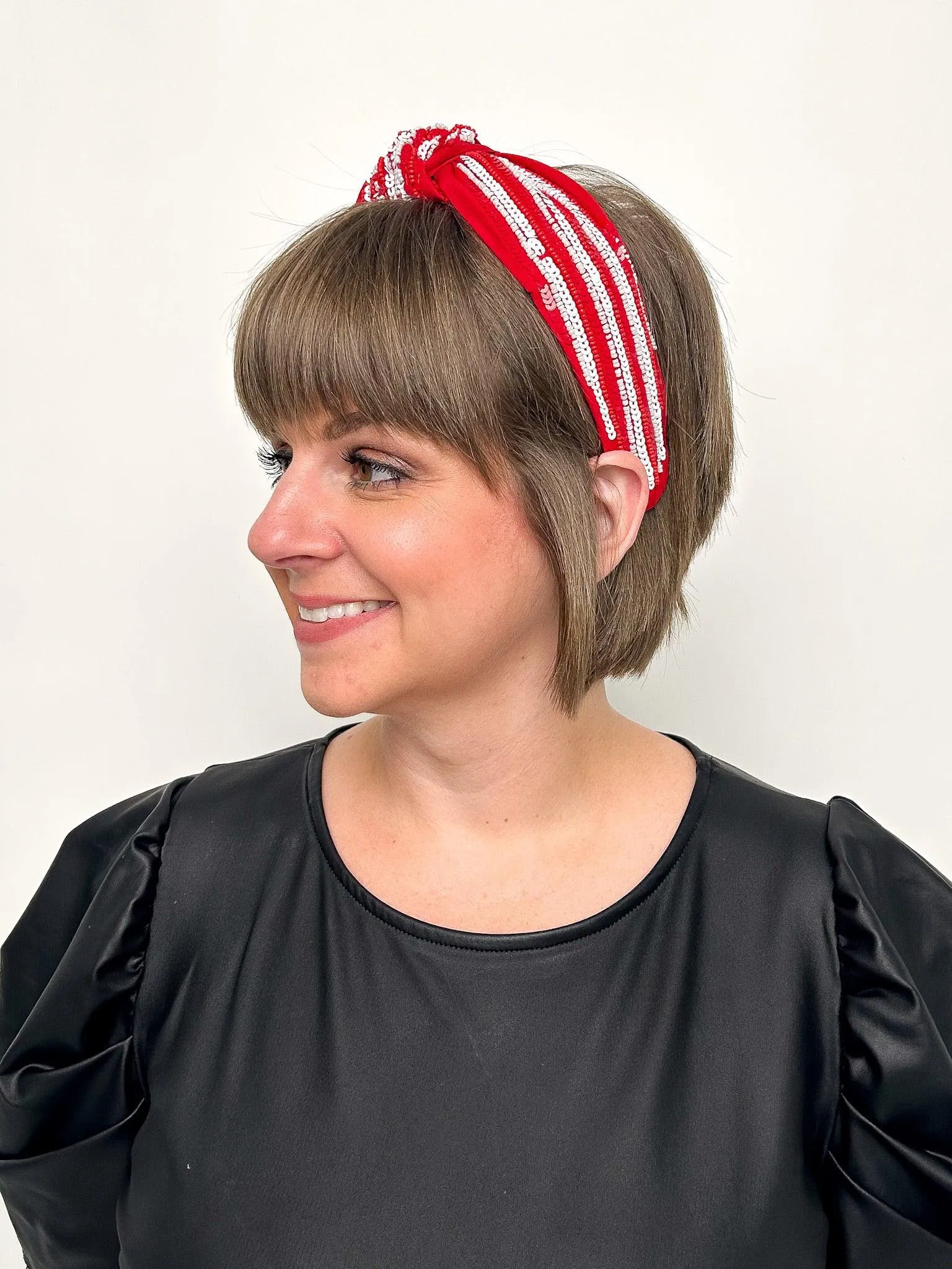 Red & White Sequined Stripe Headband