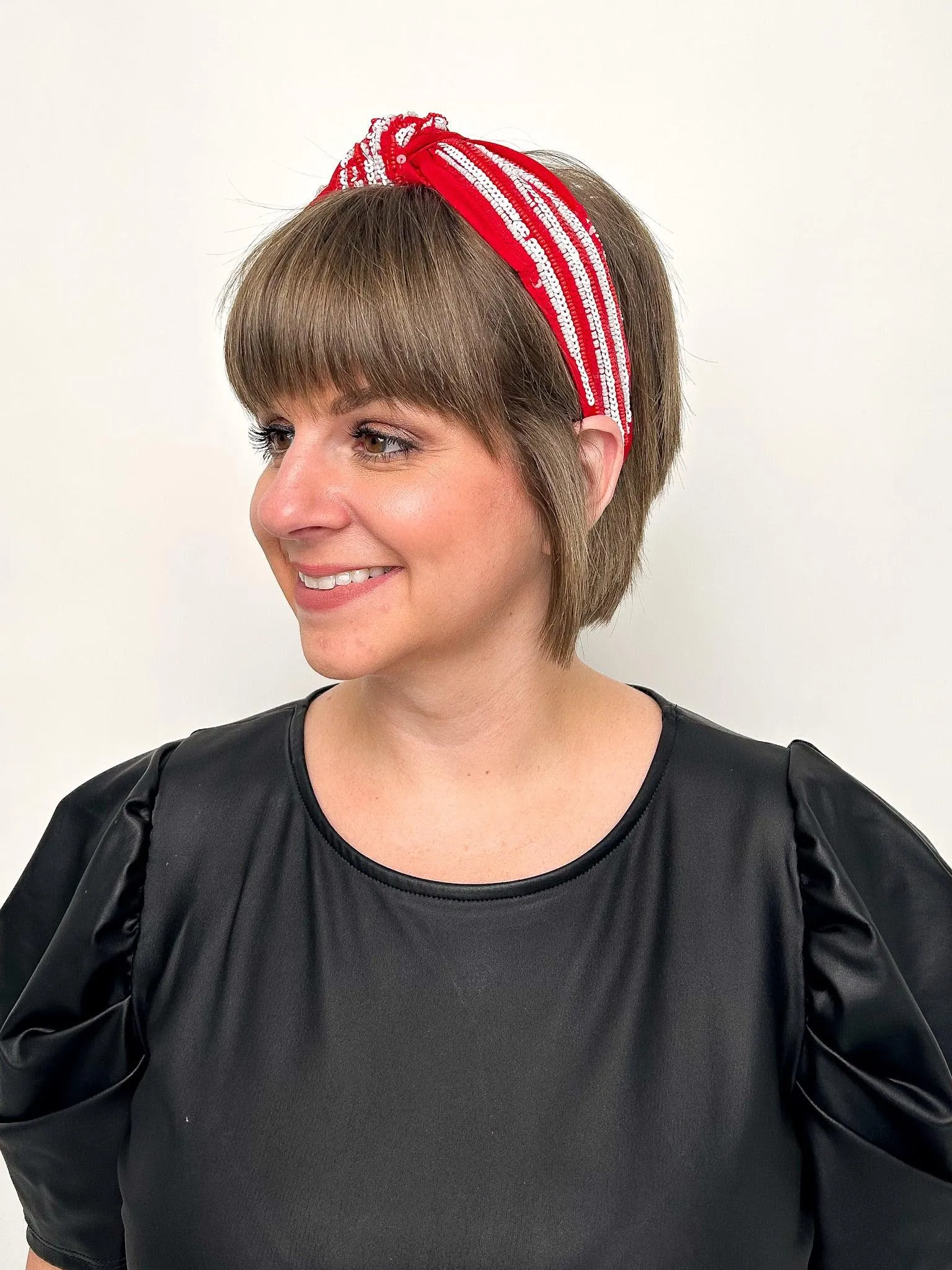 Red & White Sequined Stripe Headband