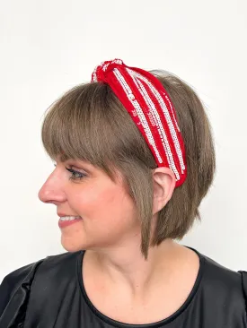 Red & White Sequined Stripe Headband