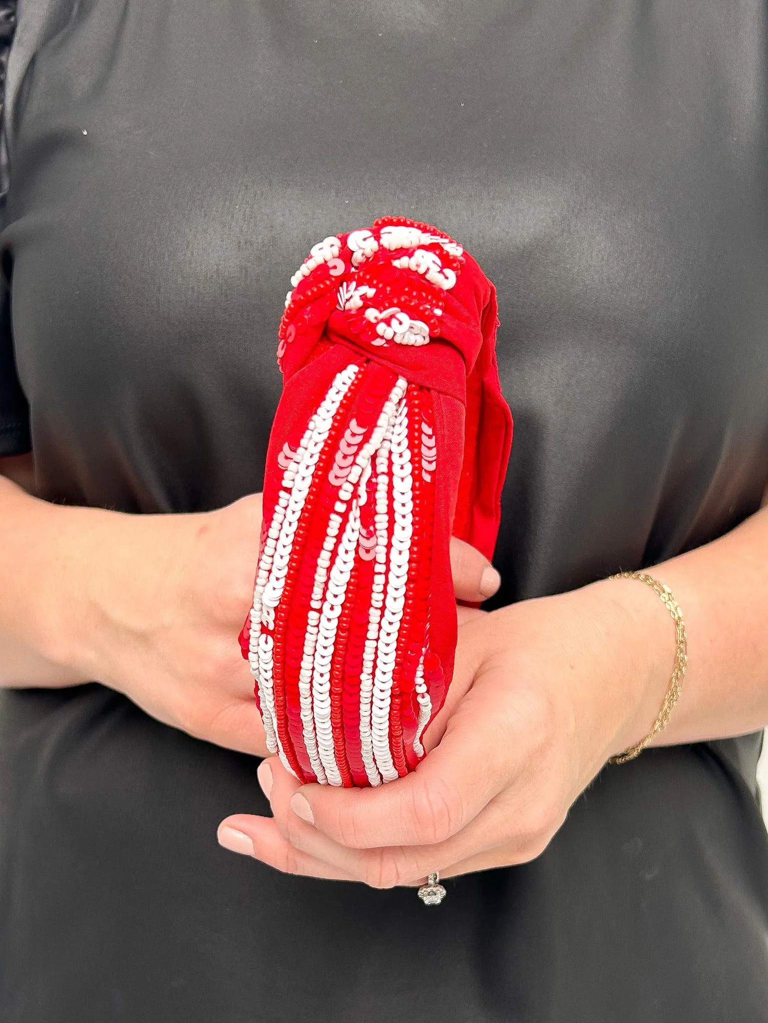 Red & White Sequined Stripe Headband