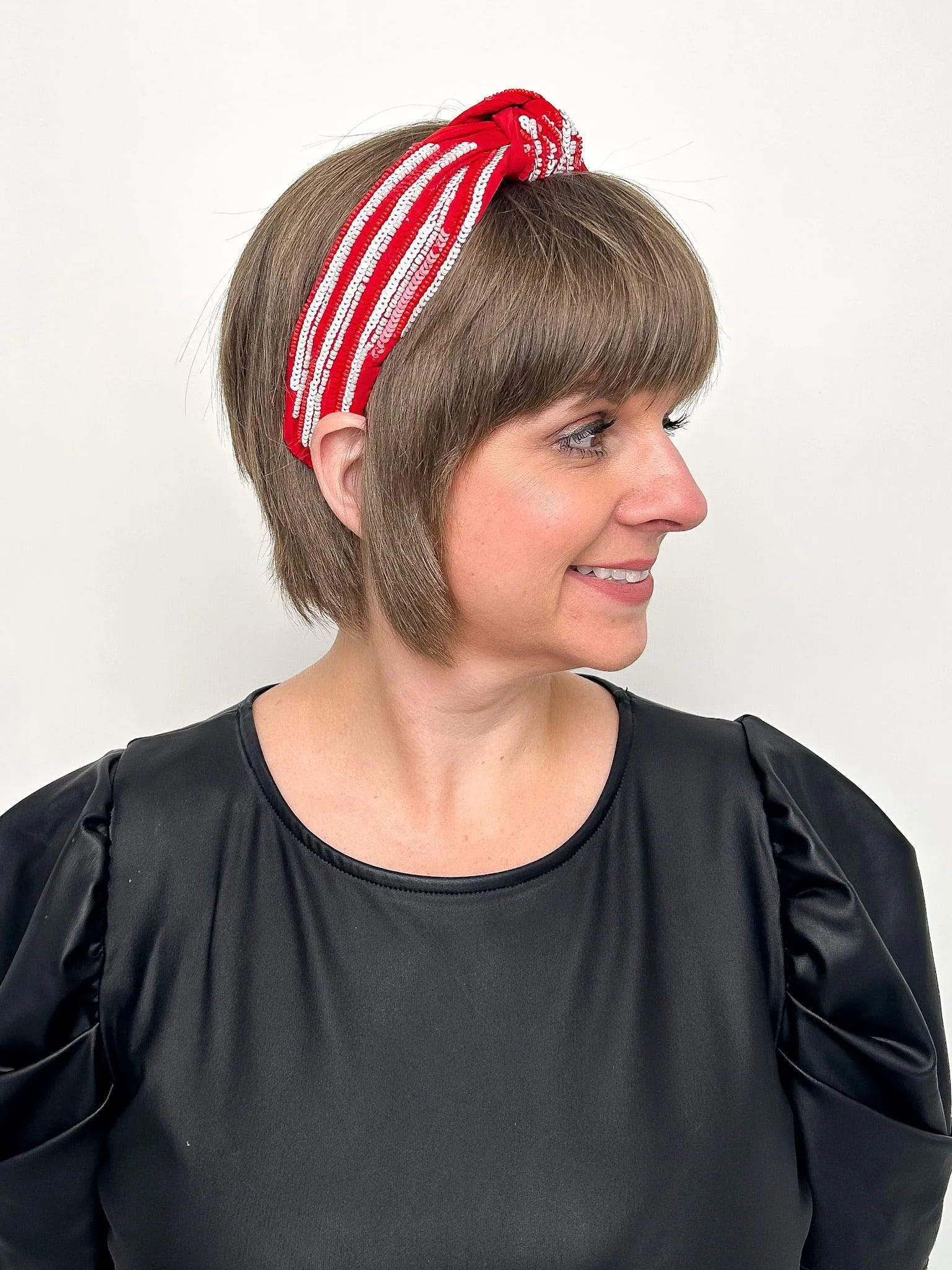 Red & White Sequined Stripe Headband