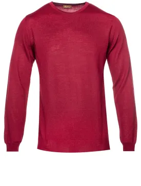 Red Crew Neck with Patch Merino Wool Jumper