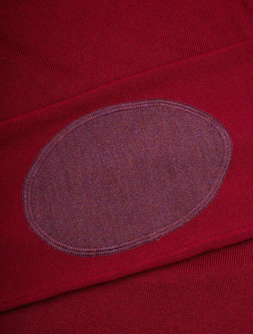 Red Crew Neck with Patch Merino Wool Jumper