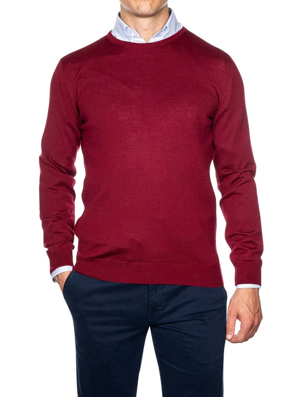 Red Crew Neck with Patch Merino Wool Jumper