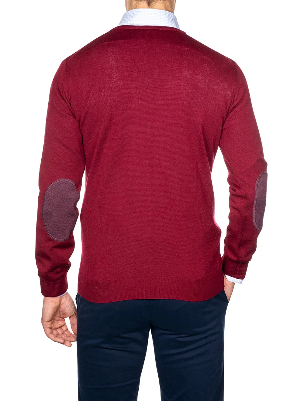 Red Crew Neck with Patch Merino Wool Jumper