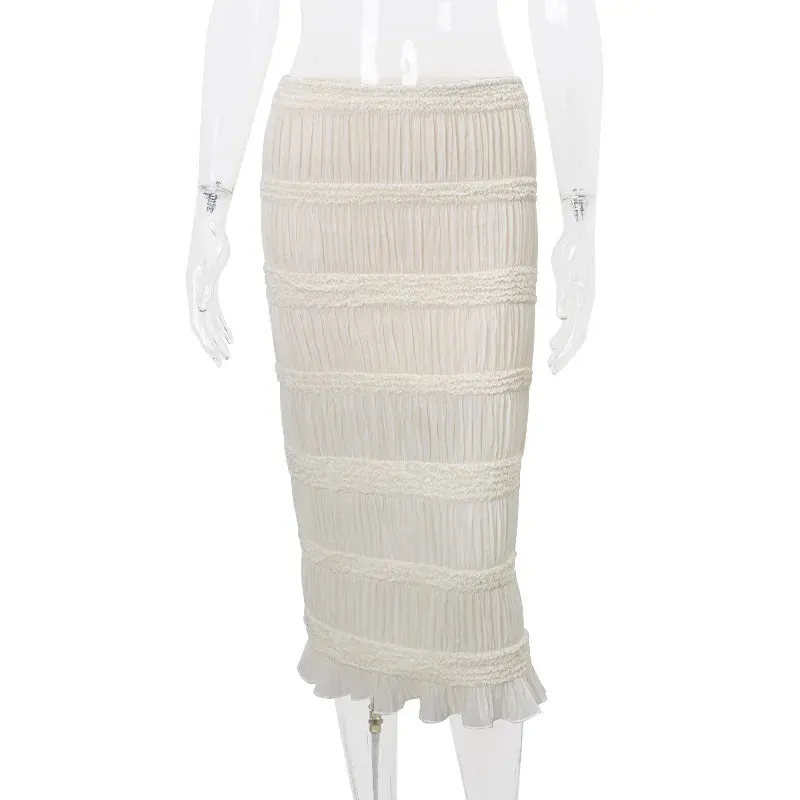 Ruched Stripe Stylish Mesh Midi Skirt