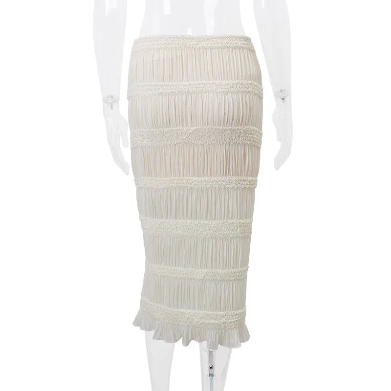 Ruched Stripe Stylish Mesh Midi Skirt