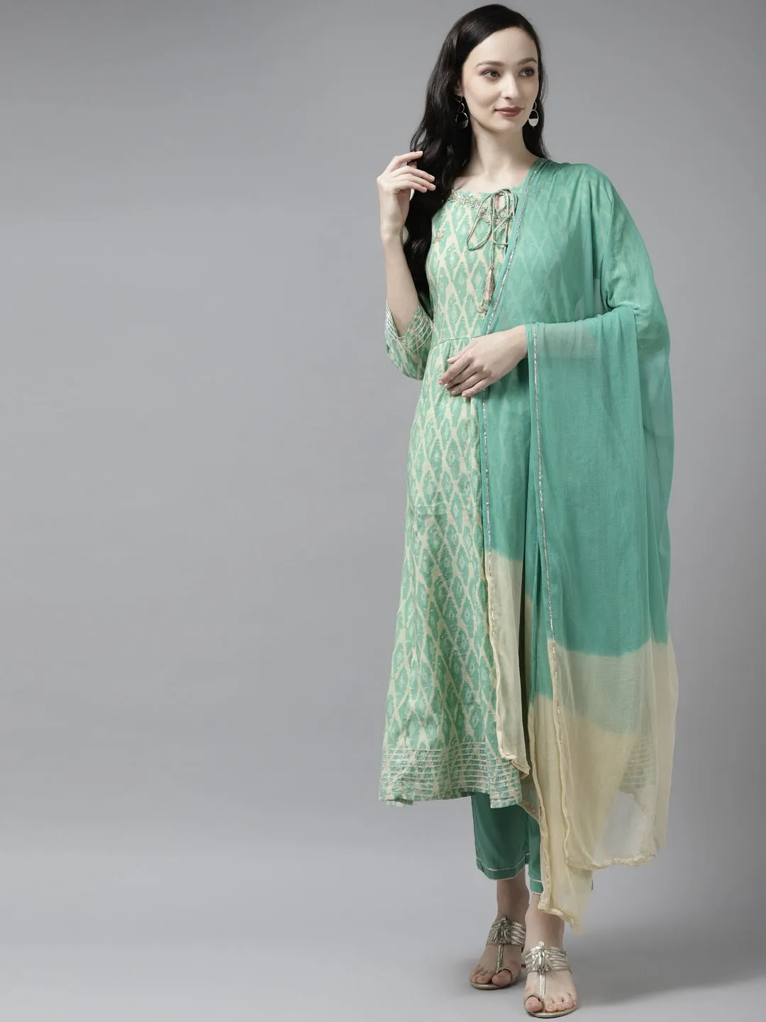 Sea Green Thread Work Dupatta Set