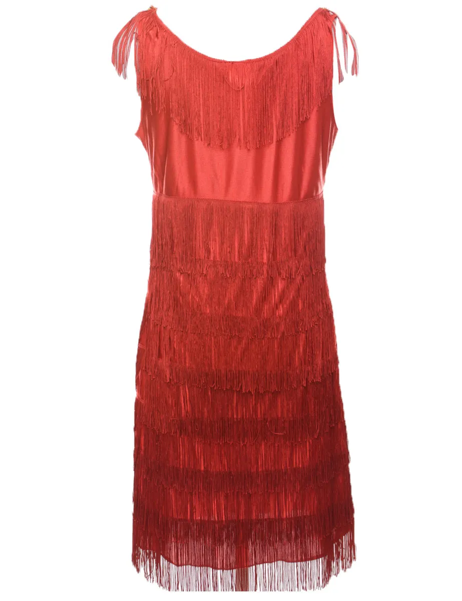 Sequined Red Fringed Flapper Style Party Dress - S