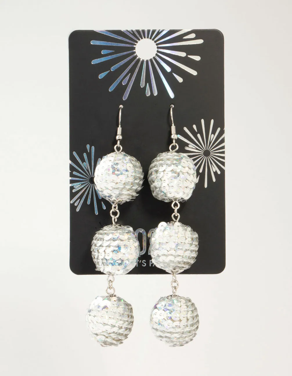 Silver Sequin Disco Ball Drop Earrings