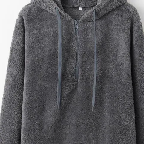 TEEK - Quarter-Zip Drawstring Teddy Hoodie