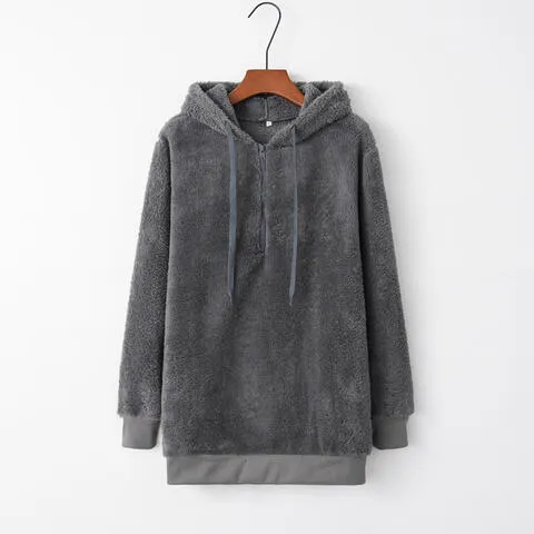 TEEK - Quarter-Zip Drawstring Teddy Hoodie