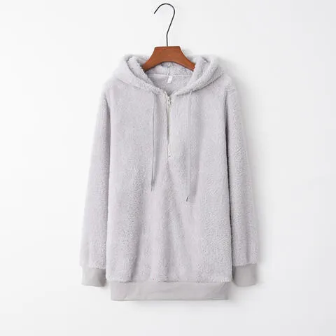 TEEK - Quarter-Zip Drawstring Teddy Hoodie