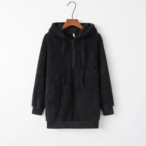 TEEK - Quarter-Zip Drawstring Teddy Hoodie