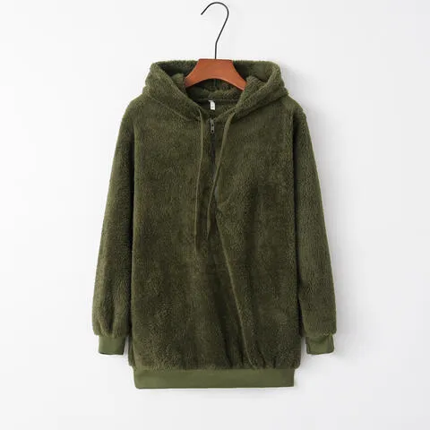 TEEK - Quarter-Zip Drawstring Teddy Hoodie