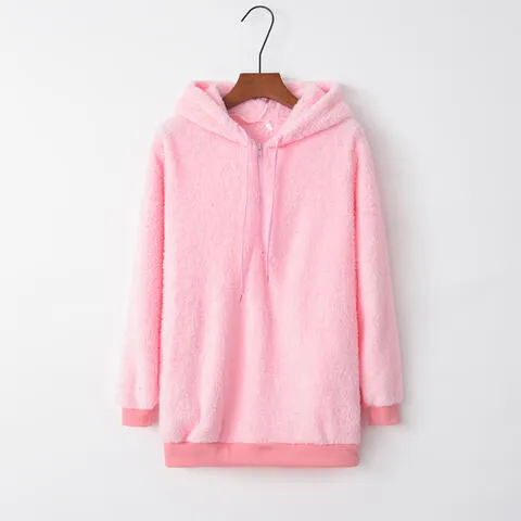 TEEK - Quarter-Zip Drawstring Teddy Hoodie